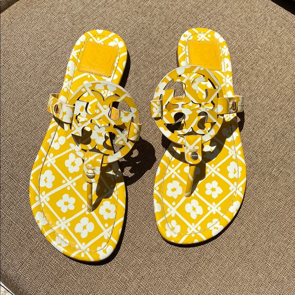Tory Burch Yellow Floral Miller Sandals size 9